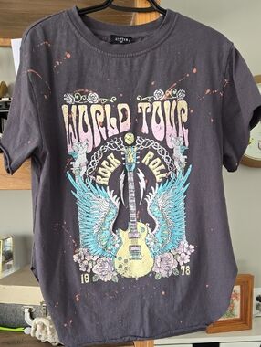 Graphic Rock 'n' Roll Tee with Pastel Guitar & Wings